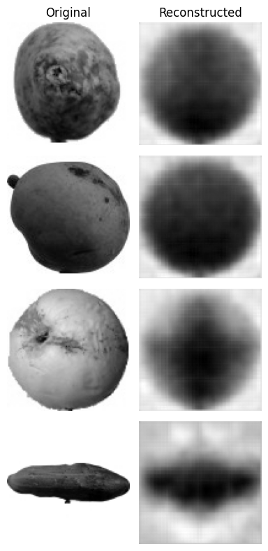 Les images décodées dans le même essai. Les originaux à gauche conservent des textures absentes des reconstructions à droite. Une architecture plus spécialisée ne supprime pas la perte du goulot à deux coordonnées.